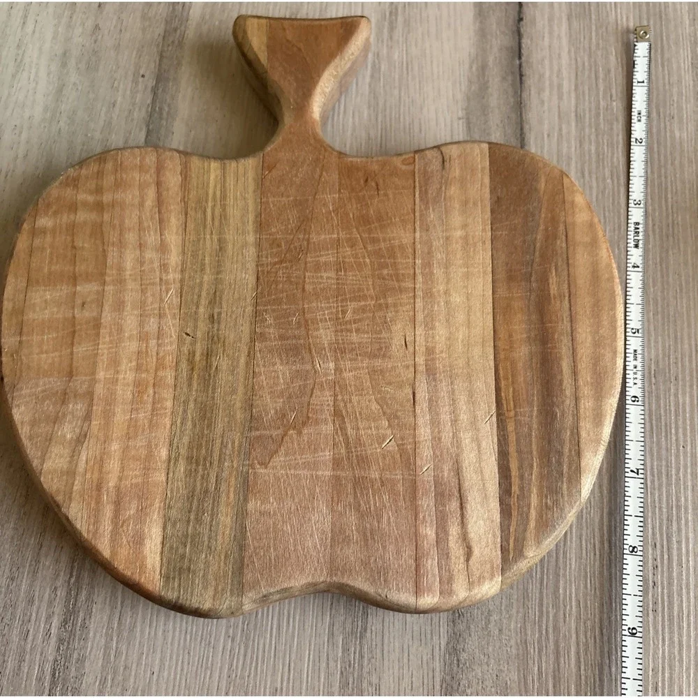 Wooden Cheeseboard Apple Shape Solid Wood Tray Cutting Board Cottage Core 8.5